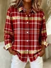 Shawl Collar Long Sleeve Plaid Regular Loose Shirt For Women