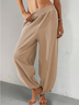Women Plain Long Elastic Waist Pants Casual Spring/Fall Trousers