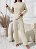 Women Plain Two-Piece Set Daily Long Sleeve Casual Spring/Fall Top With Pants Matching Set