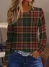 Casual Plaid Crew Neck Long Sleeve T-shirt