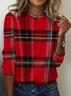 Casual Plaid Crew Neck Long Sleeve T-shirt