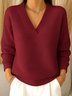 Casual Plain V Neck Long Sleeve T-shirt