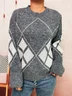 Women Cotton Geometric Long Sleeve Comfy Casual Sweater