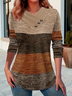 Casual Multicolor Block Cross Neck Long Sleeve T-shirt