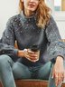 Women Cotton-Blend Plain Long Sleeve Comfy Street Beaded Sweater