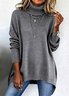 Women Cotton Plain Long Sleeve Comfy Casual Sweater