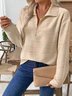 Casual Shawl Collar Plain Sweatshirt