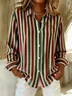 Shirt Collar Regular Sleeve Long Sleeve Striped Buckle Regular Loose Button Up Shirt Shirt For Women