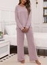 Casual Crew Neck Plain Regular Fit Pajama Set