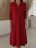 Women Plain Autumn Dress Shawl Collar Long Sleeve H-Line Dress