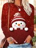 Casual Christmas Snowman Crew Neck Long Sleeve T-shirt