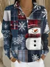 Casual Shawl Collar Christmas Snowman Sweatshirt Printing