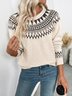 Women Cotton Geometric Long Sleeve Comfy Casual Sweater