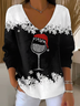 Casual Christmas V Neck Long Sleeve T-shirt