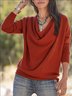 Vintage Plain Cowl Neck Long Sleeve T-shirt