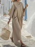 Women Plain Autumn Dress V Neck Half Sleeve H-Line Dress