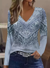 Casual Abstract V Neck Long Sleeve T-shirt
