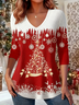 Christmas Simple Loose V Neck Knit Top