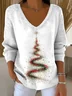 Casual Christmas V Neck Long Sleeve T-shirt