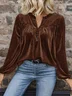 Crew Neck Long Sleeve Plain Regular Micro-Elasticity Regular Fit Blouse For Women