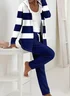 Women Striped Printing Two-Piece Set Daily Long Sleeve Casual Spring/Fall Coat With Pants Matching Set