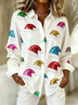 Shawl Collar Long Sleeve Christmas Regular Loose Shirt For Women