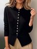 Women Plain Long Sleeve Comfy Urban Buttoned Sweater