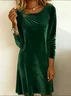 Women Plain Spring/Fall Dress Crew Neck Long Sleeve H-Line Dress