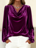 Elegant Plain Cowl Neck Long Sleeve T-shirt