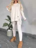 Women Plain Beaded Two-Piece Set Daily Long Sleeve Casual Spring/Fall Top With Pants Matching Set