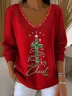 Casual Christmas V Neck Long Sleeve T-shirt