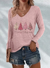 Casual Christmas V Neck Long Sleeve T-shirt