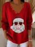 Casual Santa Claus V Neck Long Sleeve T-shirt