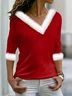 Casual Geometric V Neck Long Sleeve T-shirt