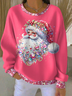 Casual Crew Neck Santa Claus Sweatshirt Printing