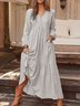 Women Plain Spring/Fall Dress V Neck Long Sleeve A-Line Dress