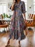 Women Geometric Ruffle Sleeve Spring/Fall Dress V Neck Long Sleeve A-Line Dress