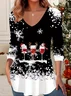 Casual Christmas V Neck Long Sleeve T-shirt