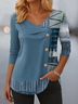 Casual Abstract V Neck Long Sleeve T-shirt