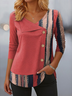Casual Striped V Neck Long Sleeve T-shirt