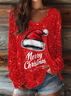 Casual Christmas V Neck Long Sleeve T-shirt