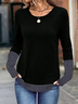 Casual Contrast Stitching Crew Neck Long Sleeve T-shirt