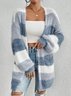 Women Nylon Striped Long Sleeve Comfy Casual Cardigan