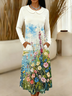Women Floral Spring/Fall Dress Sweetheart Neckline Long Sleeve A-Line Dress