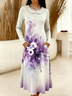 Women Floral Spring/Fall Dress Sweetheart Neckline Long Sleeve A-Line Dress