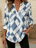 V Neck Three Quarter Sleeve Geometric Regular Loose Shirt For Women