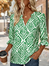 V Neck Half Sleeve Geometric Regular Regular Fit Shirt For Women