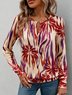 Crew Neck Long Sleeve Geometric Regular Micro-Elasticity Loose Blouse For Women