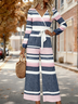 Women Striped V Neck Long Sleeve Elegant Spring/Fall Jumpsuit