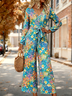 Women Floral V Neck Long Sleeve Elegant Spring/Fall Jumpsuit